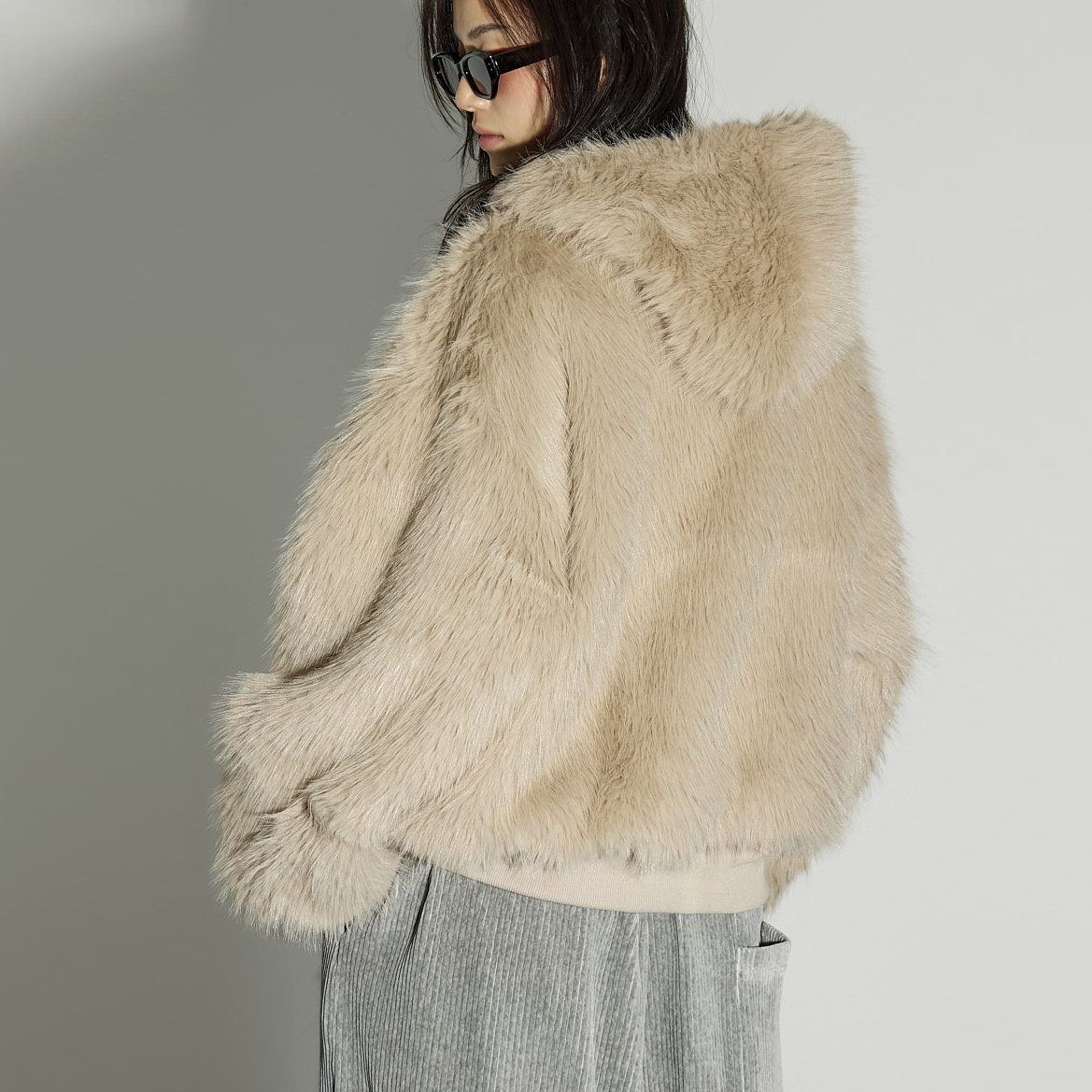 J3023 双面用 皮草 帶帽 拉链装