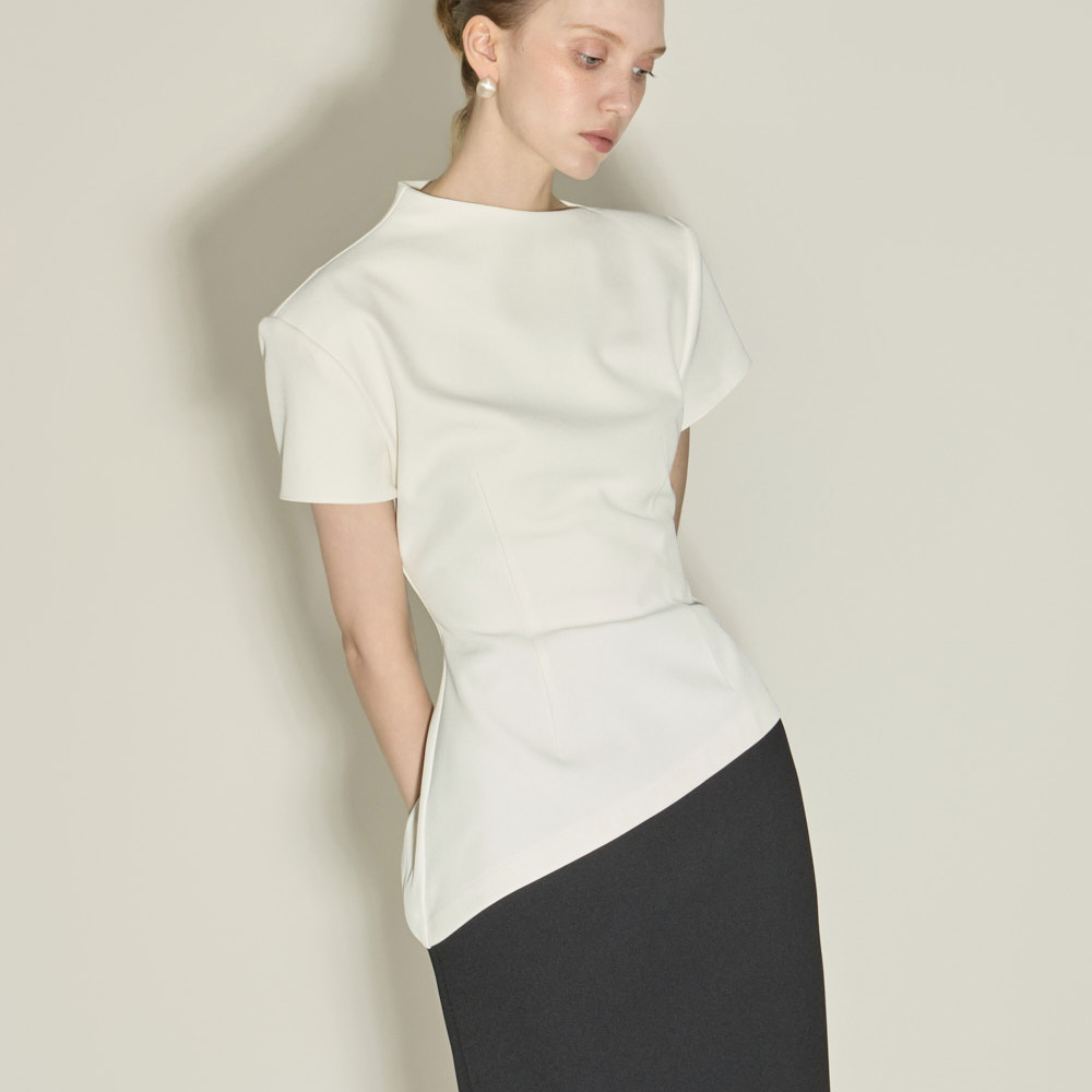 B9203 不規則 领子 雪紡衫