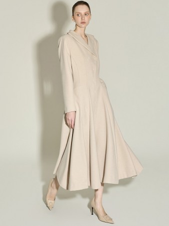 D5426 披肩領 百褶 羊毛 連衣裙 Korea