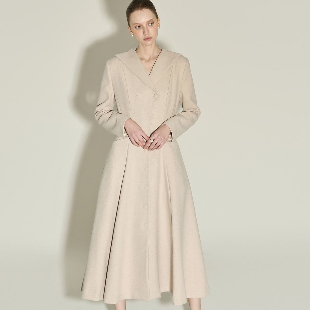 D5426 披肩領 百褶 羊毛 連衣裙