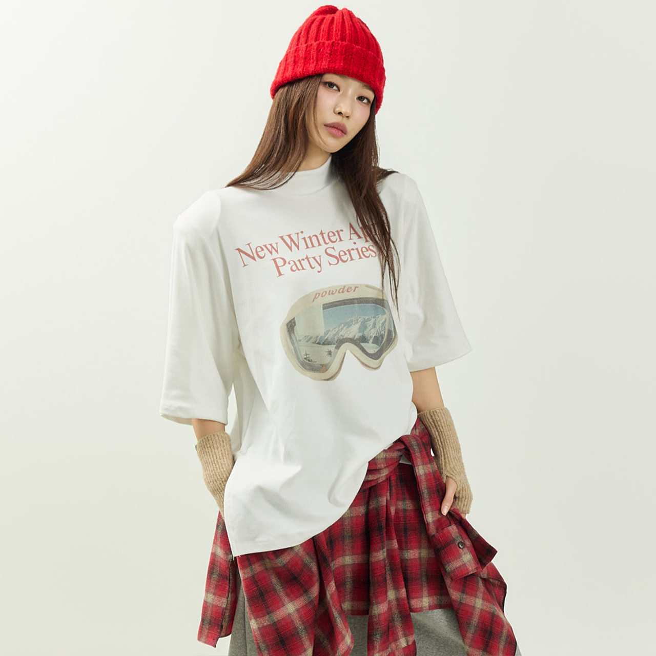 E4076 半高領 印刷 墊肩 上衣