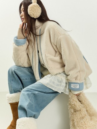 J3058 牛仔加绒 双面用 毛衣外套 Korea