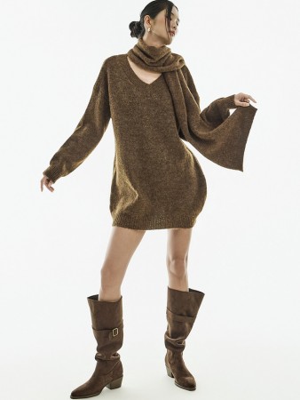 E4084 圍巾 组合 長 針織 Korea