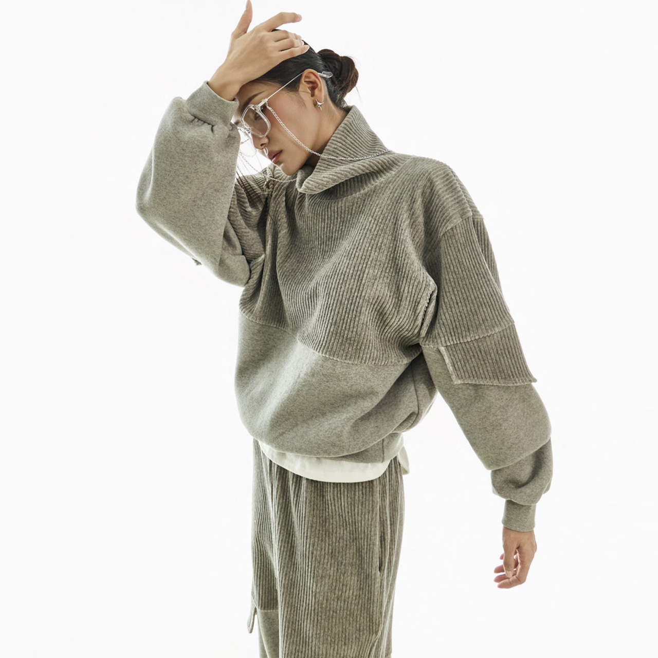 E4082 燈芯絨 加絨 拼色 運動服