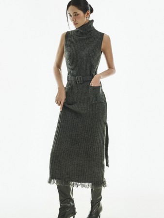 D5444 腰带 流苏 針織 連衣裙 Korea