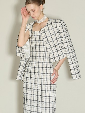 J3072 花呢 羊毛 露脐 夾克 Korea