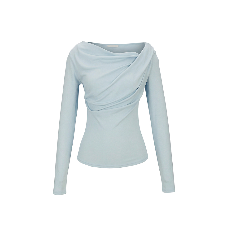 E4105 褶皱 一字领 上衣