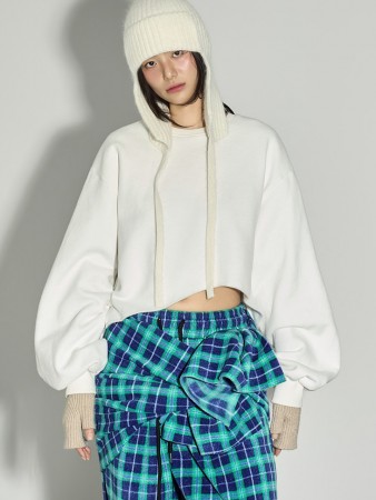 E4087 斜線 露脐 加絨 運動服 Korea