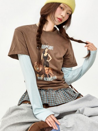 E4112 印刷 层叠式 上衣 Korea