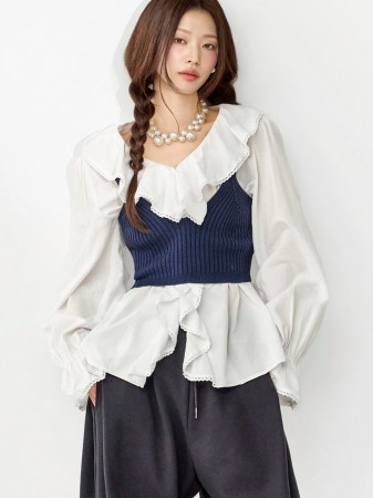 B3166 荷叶边 雪紡衫 Korea