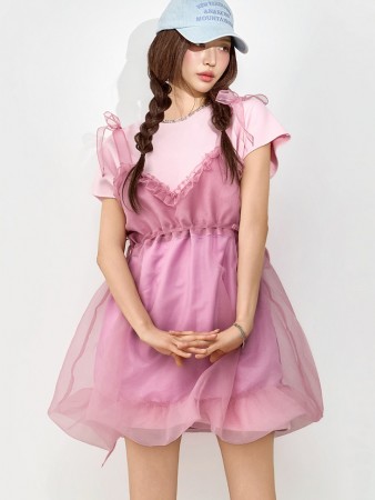 D5449 透視 泡泡 連衣裙 Korea