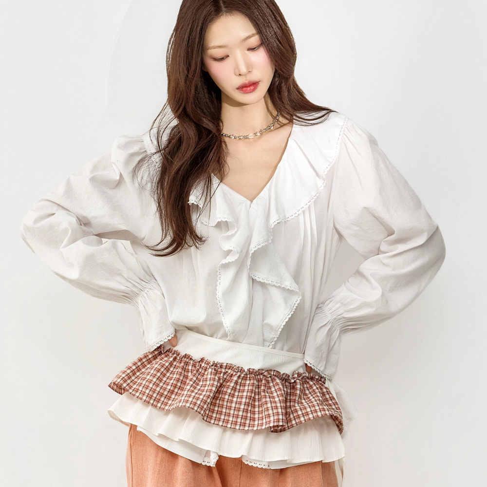 B3166 荷叶边 雪紡衫